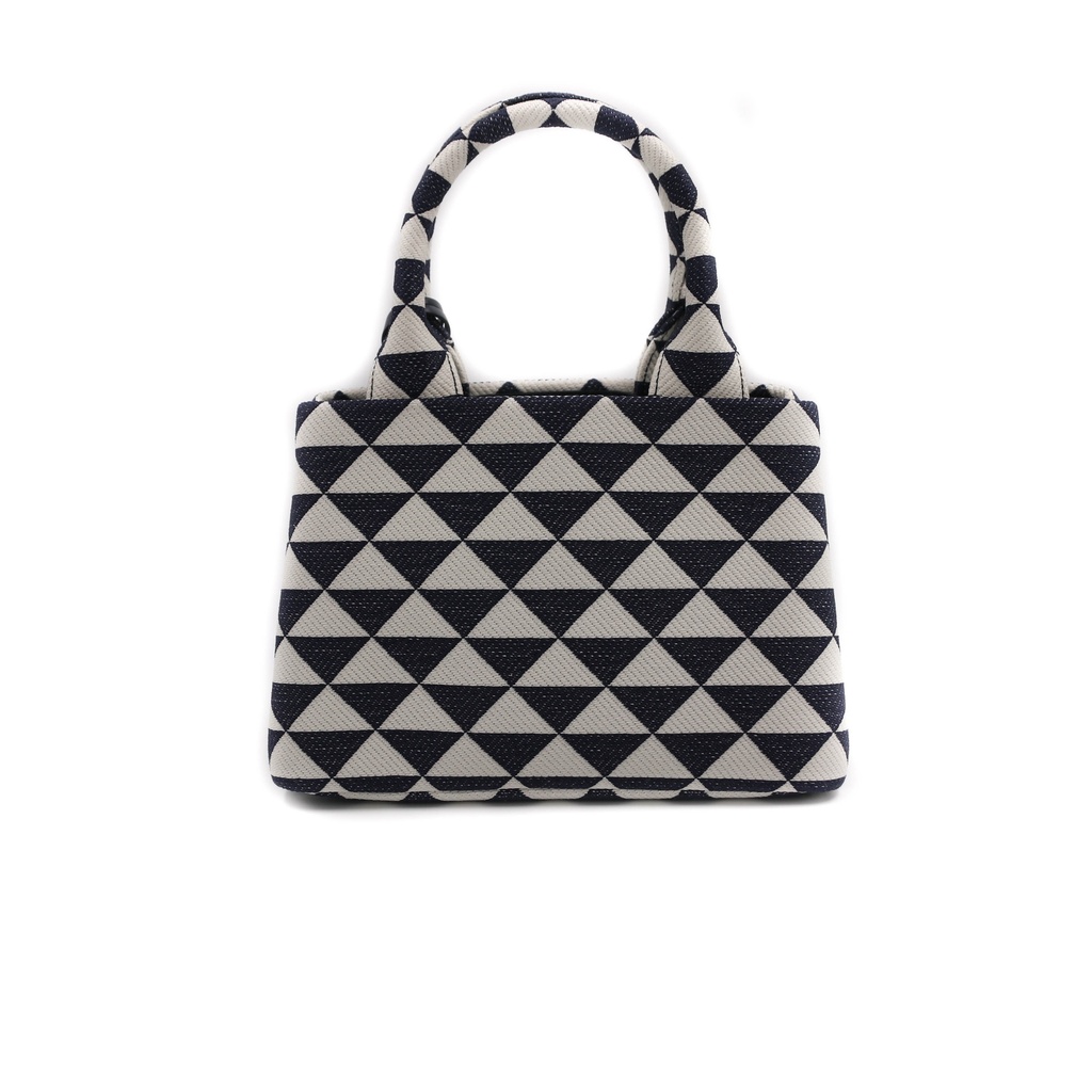 Prada Black and White Small Prada Symbole Embroidered Fabric Handbag