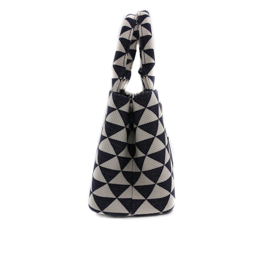 Prada Black and White Small Prada Symbole Embroidered Fabric Handbag