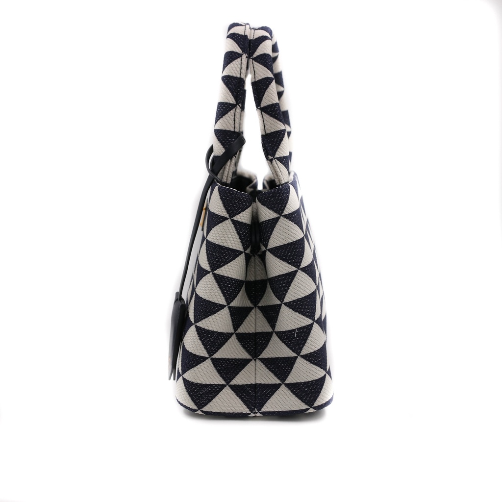 Prada Black and White Small Prada Symbole Embroidered Fabric Handbag