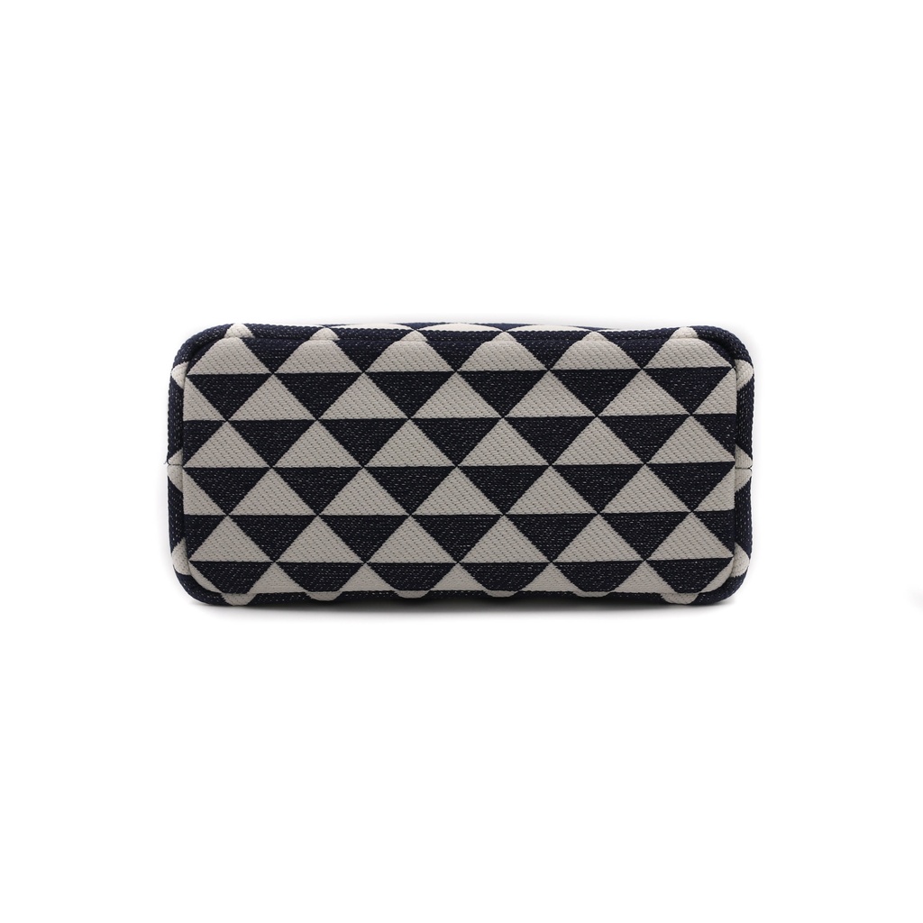 Prada Black and White Small Prada Symbole Embroidered Fabric Handbag
