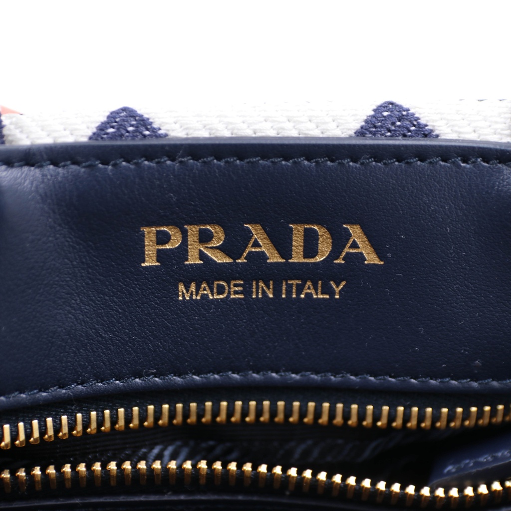 Prada Black and White Small Prada Symbole Embroidered Fabric Handbag