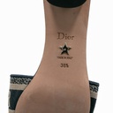 Christian Dior Dway Heeled Slide Dark Blue Embroidered Cotton Size 36 1/2