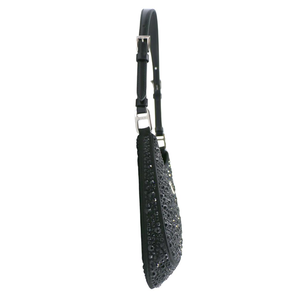 Prada Cleo Satin Bag With Appliqués Crystals Blac