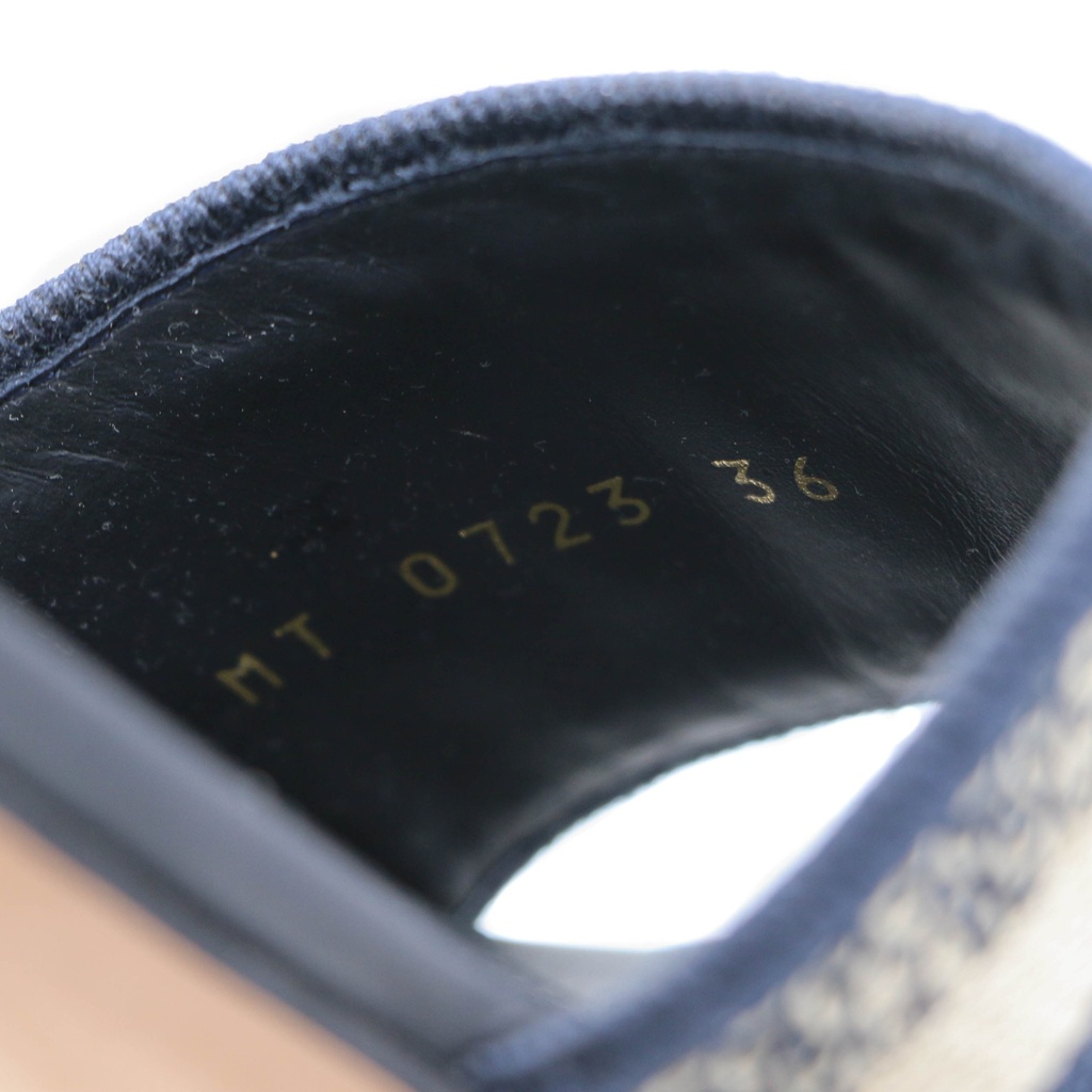 Christian Dior Dway Heeled Slide Deep Blue Embroidered Cotton Size 36