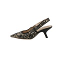 Christian Dior - 10142 J'Adior Slingback Pump Black and Nude Cotton with Botanique Embroidery Size 37