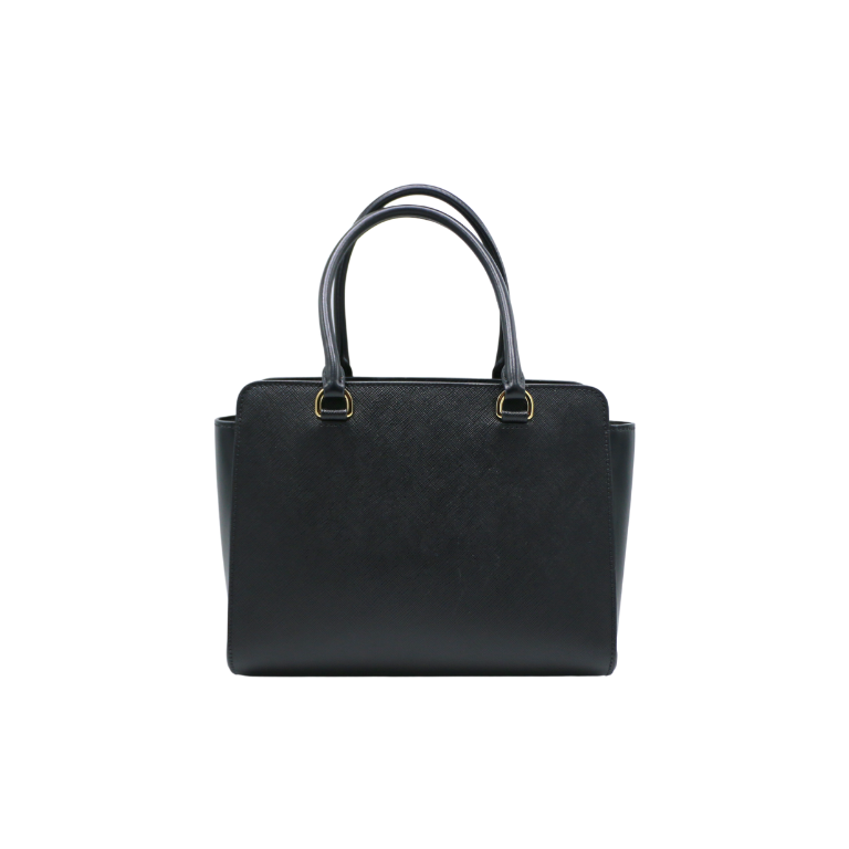 Prada Triangle Logo Black Saffiano Lux Tote Bag