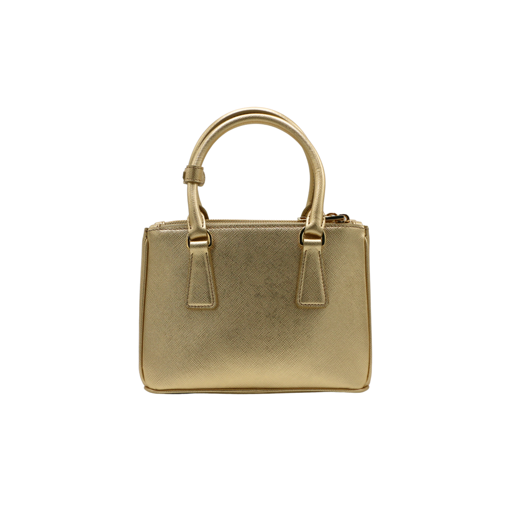 Prada Metallic Saffiano Lux Small Galleria Double Zip Tote Platino