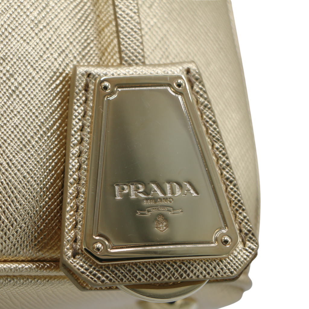 Prada Metallic Saffiano Lux Small Galleria Double Zip Tote Platino