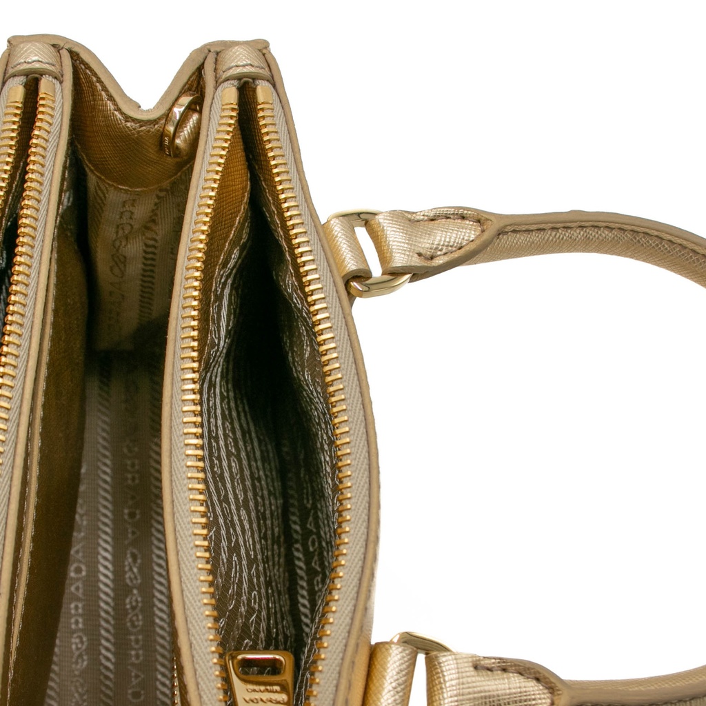 Prada Metallic Saffiano Lux Small Galleria Double Zip Tote Platino