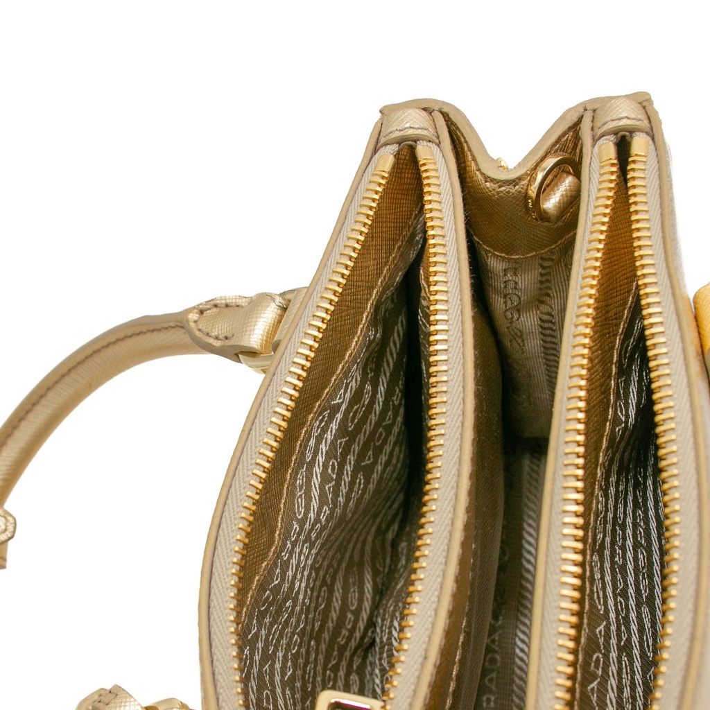 Prada Metallic Saffiano Lux Small Galleria Double Zip Tote Platino