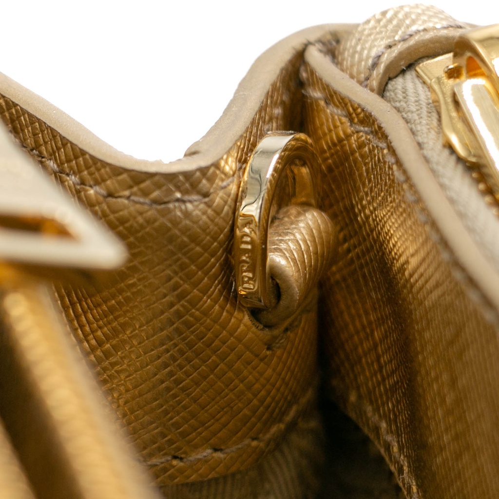 Prada Metallic Saffiano Lux Small Galleria Double Zip Tote Platino