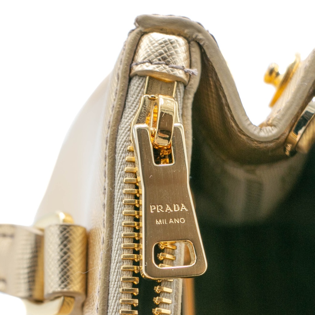 Prada Metallic Saffiano Lux Small Galleria Double Zip Tote Platino