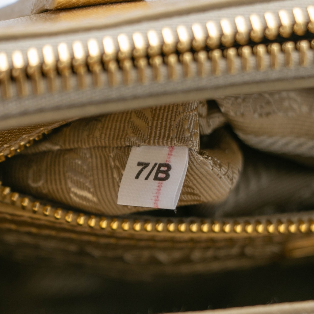 Prada Metallic Saffiano Lux Small Galleria Double Zip Tote Platino