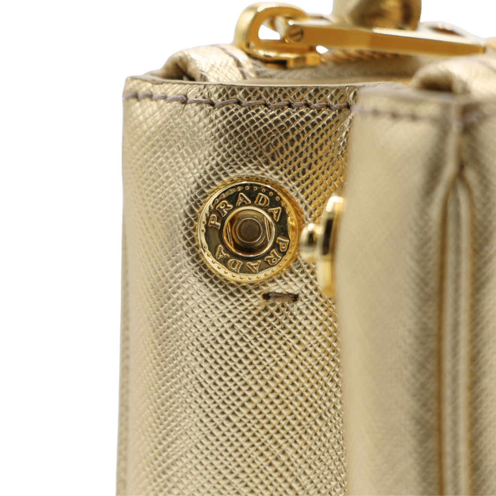 Prada Metallic Saffiano Lux Small Galleria Double Zip Tote Platino