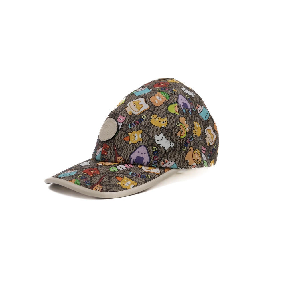Gucci Kawaii floral leather-trimmed cap 736954 Size L