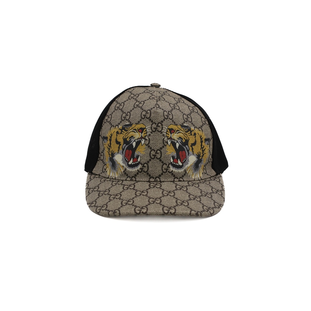 Gucci GG Supreme Monogram Kingsnake Print Baseball Hat M Beige 426887