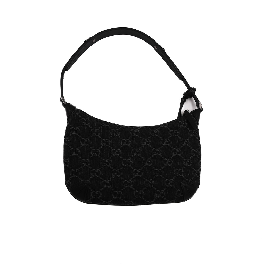Gucci Horsebit Black/Grey GG Denim Slim Small Hobo Shoulder Bag 774719
