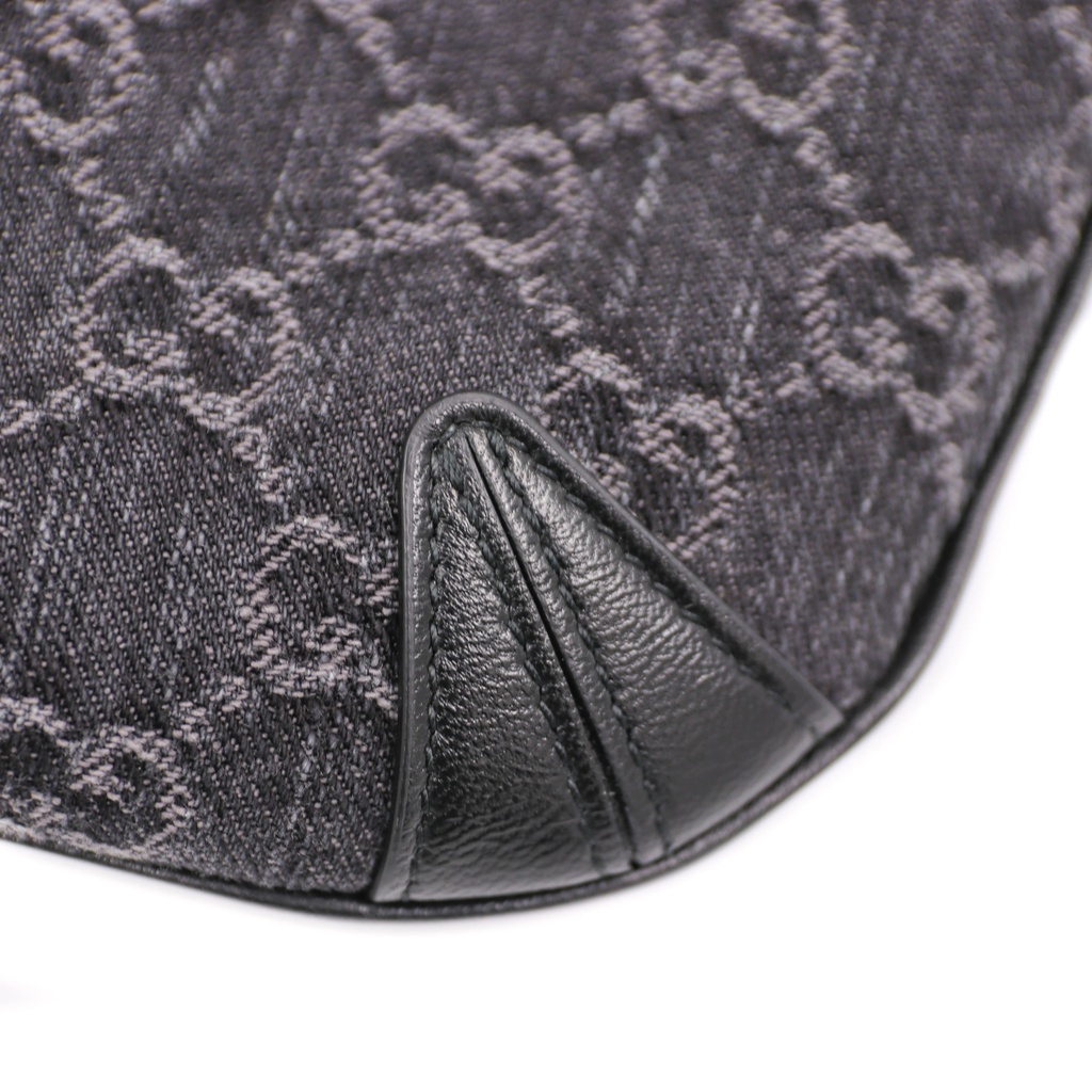 Gucci Horsebit Black/Grey GG Denim Slim Small Hobo Shoulder Bag 774719