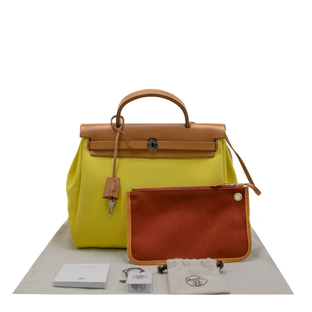 Hermes Herbag Zip Leather and Toile 31 Yellow