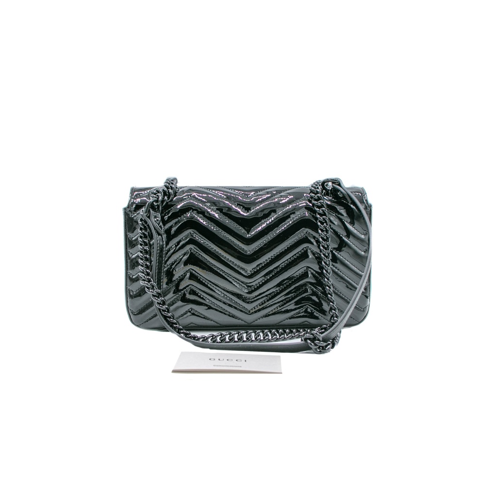 Gucci GG Marmont Small Patent Shoulder Bag Matelassé Black 443497
