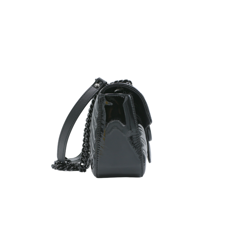 Gucci GG Marmont Small Patent Shoulder Bag Matelassé Black 443497