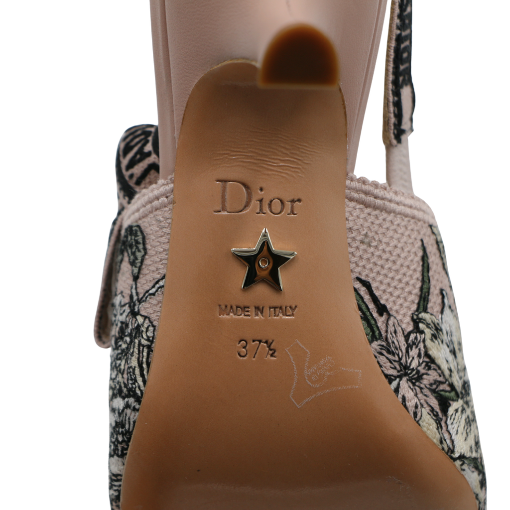 Christian Dior Canvas Jardin Botanique Embroidered J'Adoir Slingback Size 37 1/2