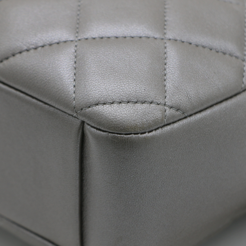 Chanel Metallic Lambskin Quilted Small Diamond CC Camera Case Dark Silver