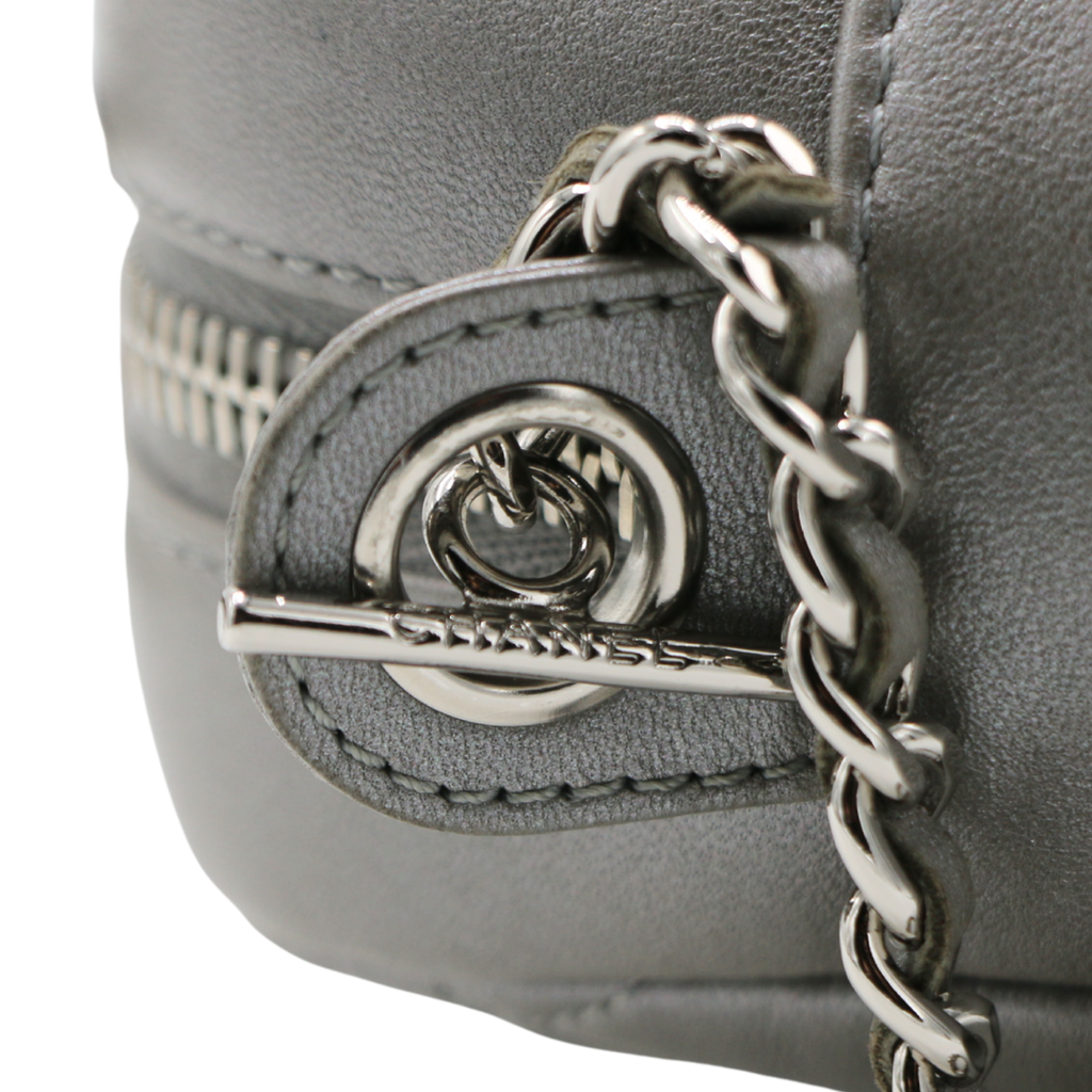 Chanel Metallic Lambskin Quilted Small Diamond CC Camera Case Dark Silver