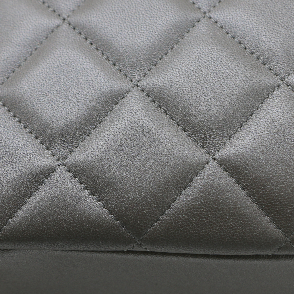 Chanel Metallic Lambskin Quilted Small Diamond CC Camera Case Dark Silver