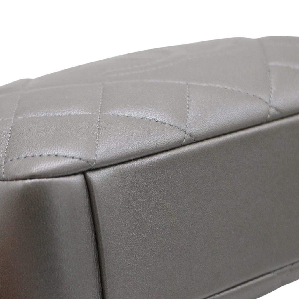 Chanel Metallic Lambskin Quilted Small Diamond CC Camera Case Dark Silver