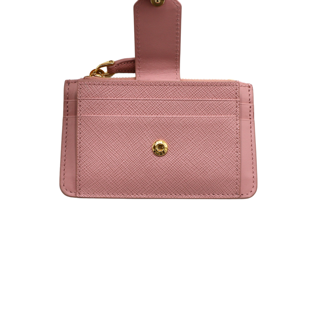 Prada Saffiano And Smooth Leather Card Holder Pink