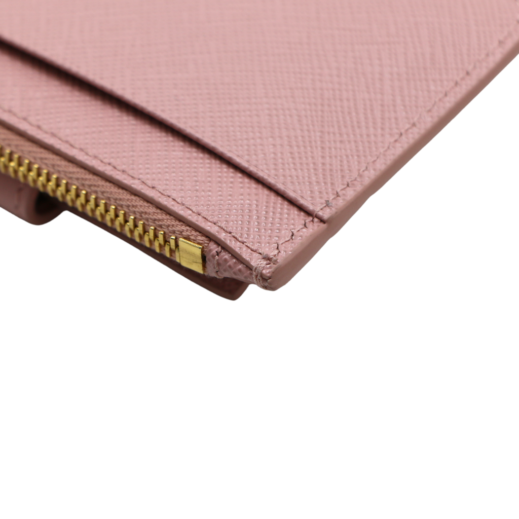 Prada Saffiano And Smooth Leather Card Holder Pink