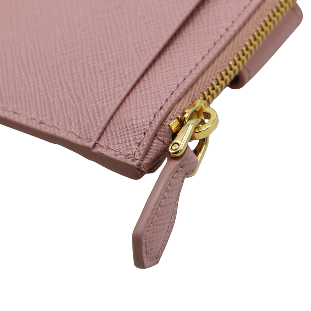 Prada Saffiano And Smooth Leather Card Holder Pink
