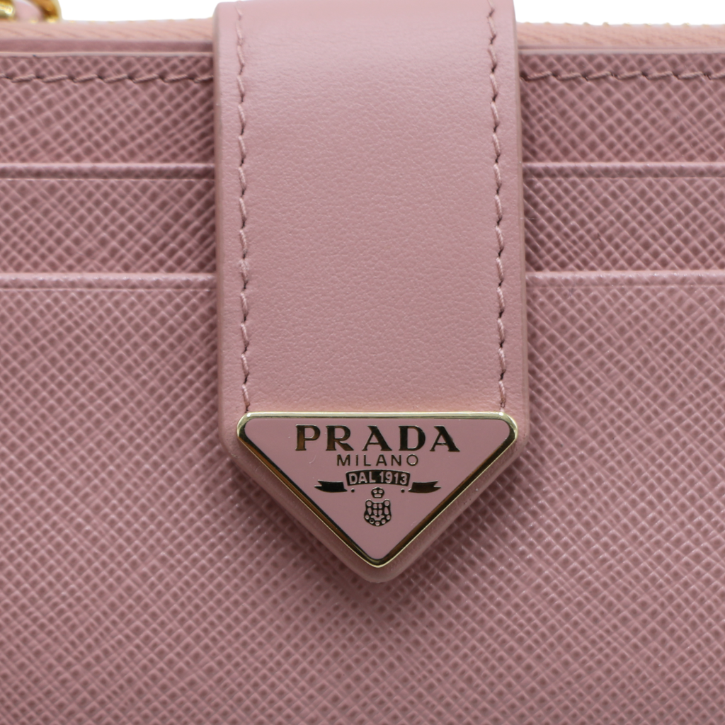 Prada Saffiano And Smooth Leather Card Holder Pink