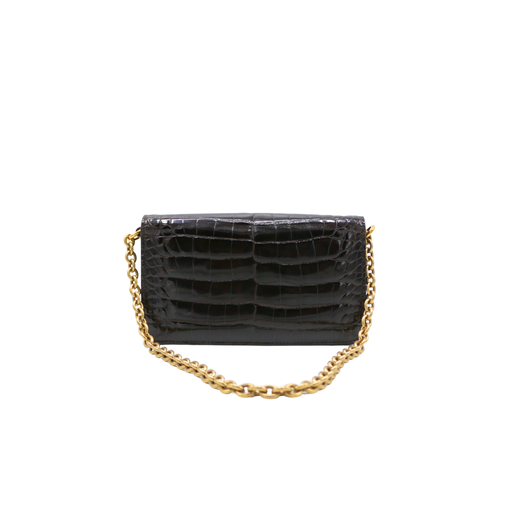 Valentino Garavani Vain Small Shoulder Bag In Crocodile Leather Brown