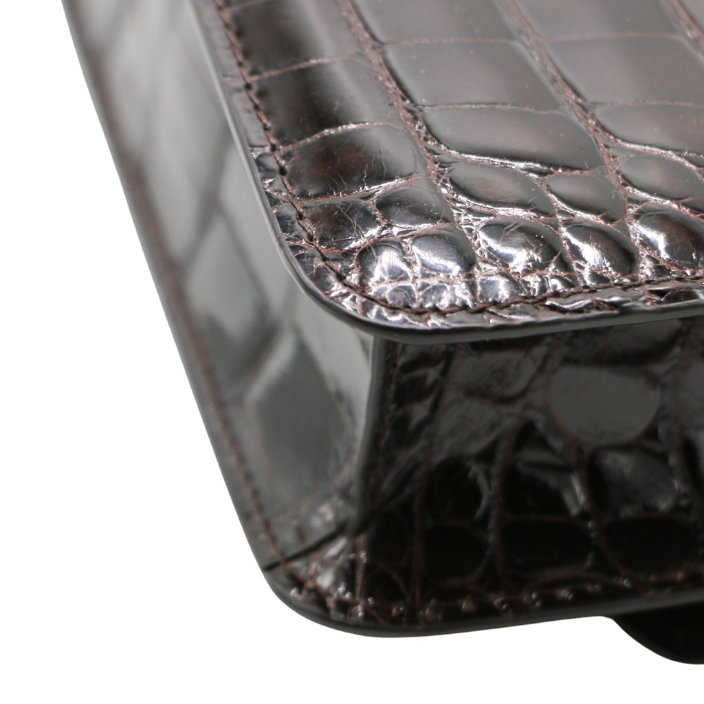 Valentino Garavani Vain Small Shoulder Bag In Crocodile Leather Brown