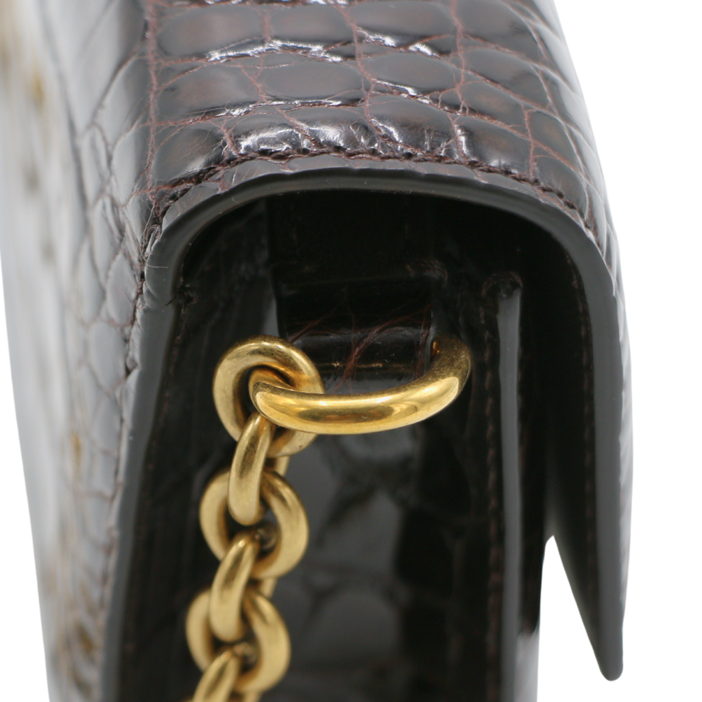 Valentino Garavani Vain Small Shoulder Bag In Crocodile Leather Brown