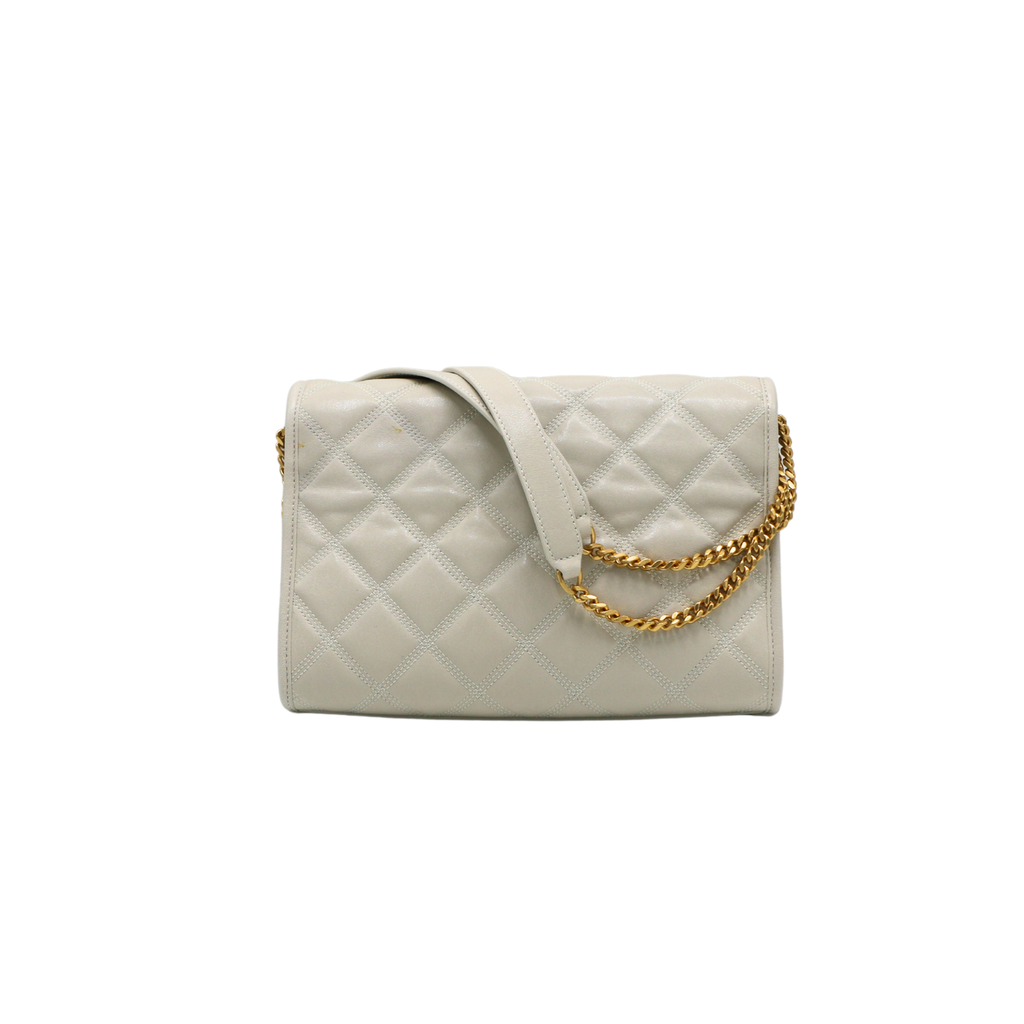Saint Laurent Quilted White Leather Becky Shoulder Bag