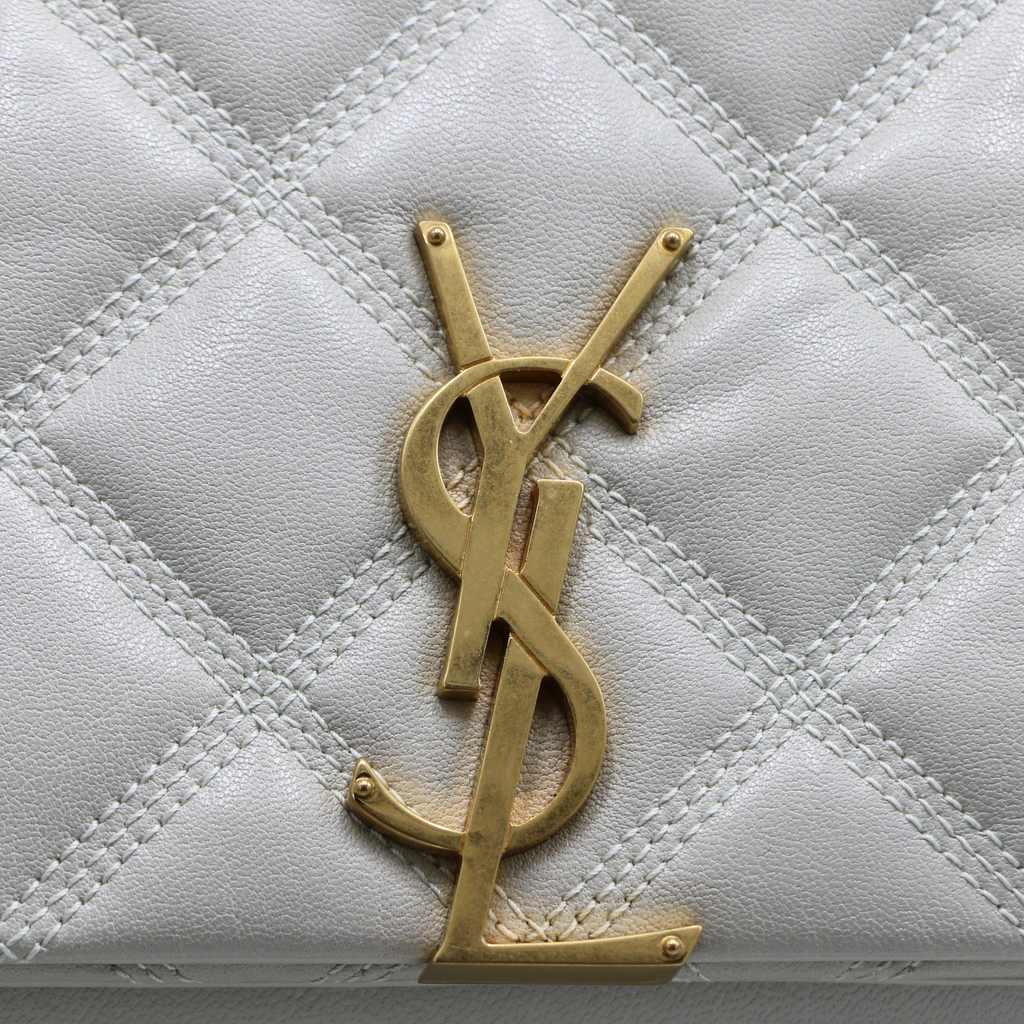 Saint Laurent Quilted White Leather Becky Shoulder Bag