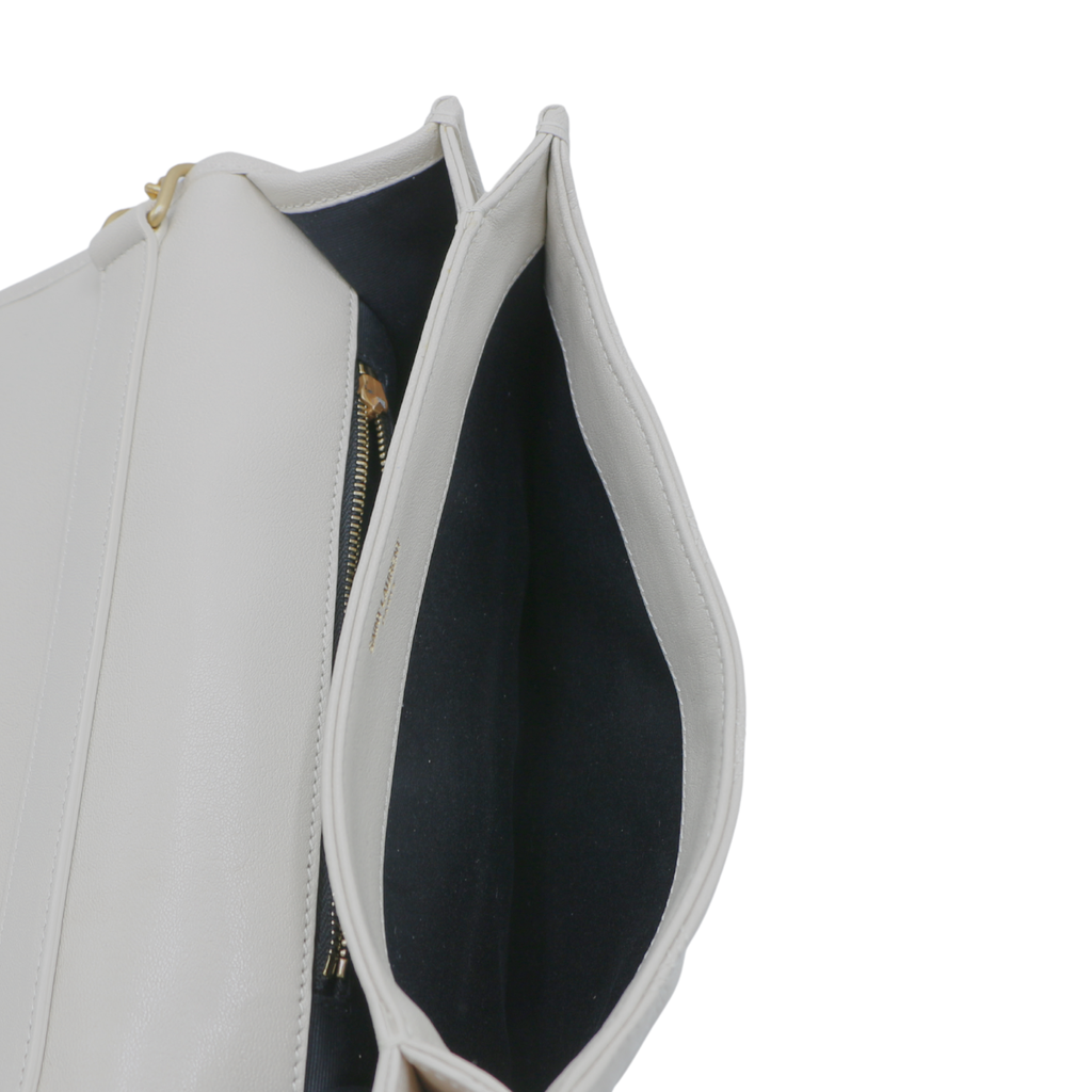 Saint Laurent Quilted White Leather Becky Shoulder Bag
