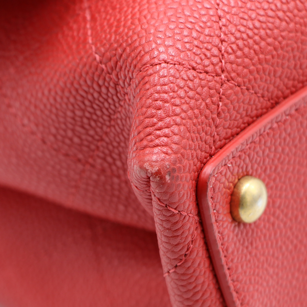 Chanel Grained Clafskin Stiched Flap Bag Red