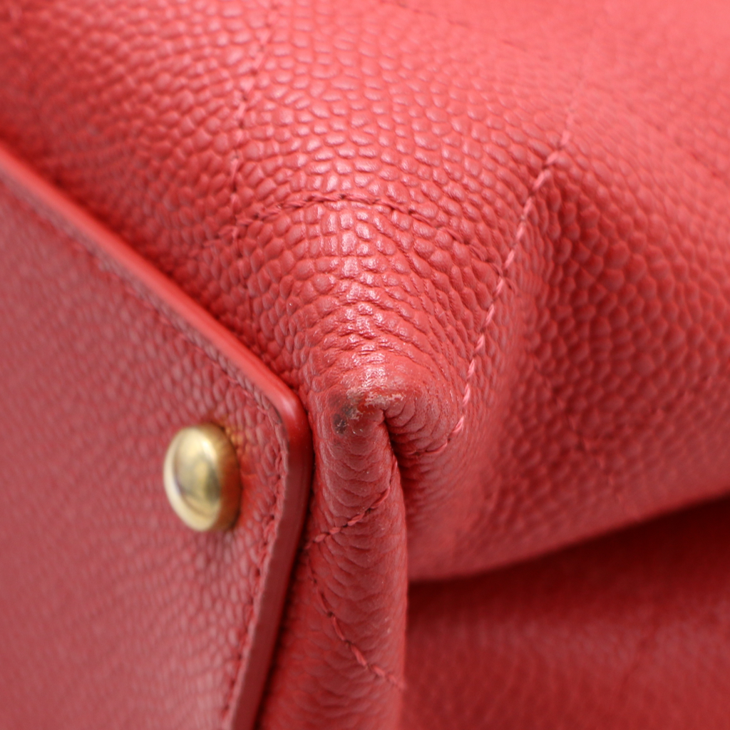 Chanel Grained Clafskin Stiched Flap Bag Red