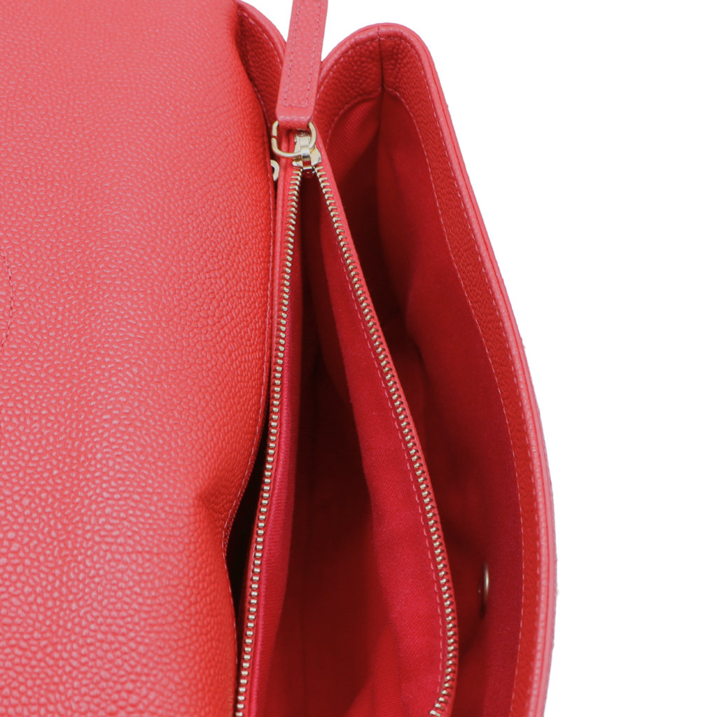 Chanel Grained Clafskin Stiched Flap Bag Red