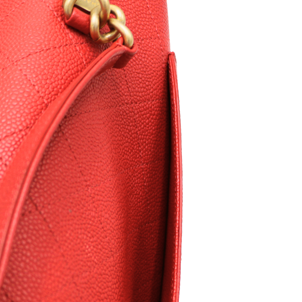 Chanel Grained Clafskin Stiched Flap Bag Red