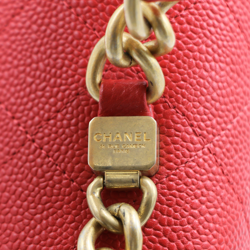 Chanel Grained Clafskin Stiched Flap Bag Red