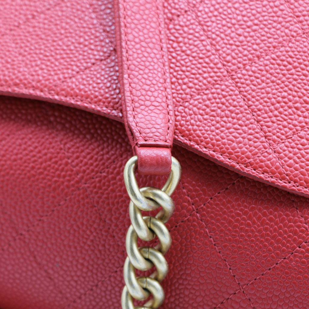Chanel Grained Clafskin Stiched Flap Bag Red