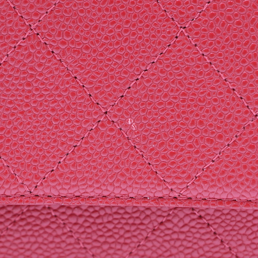 Chanel Grained Clafskin Stiched Flap Bag Red
