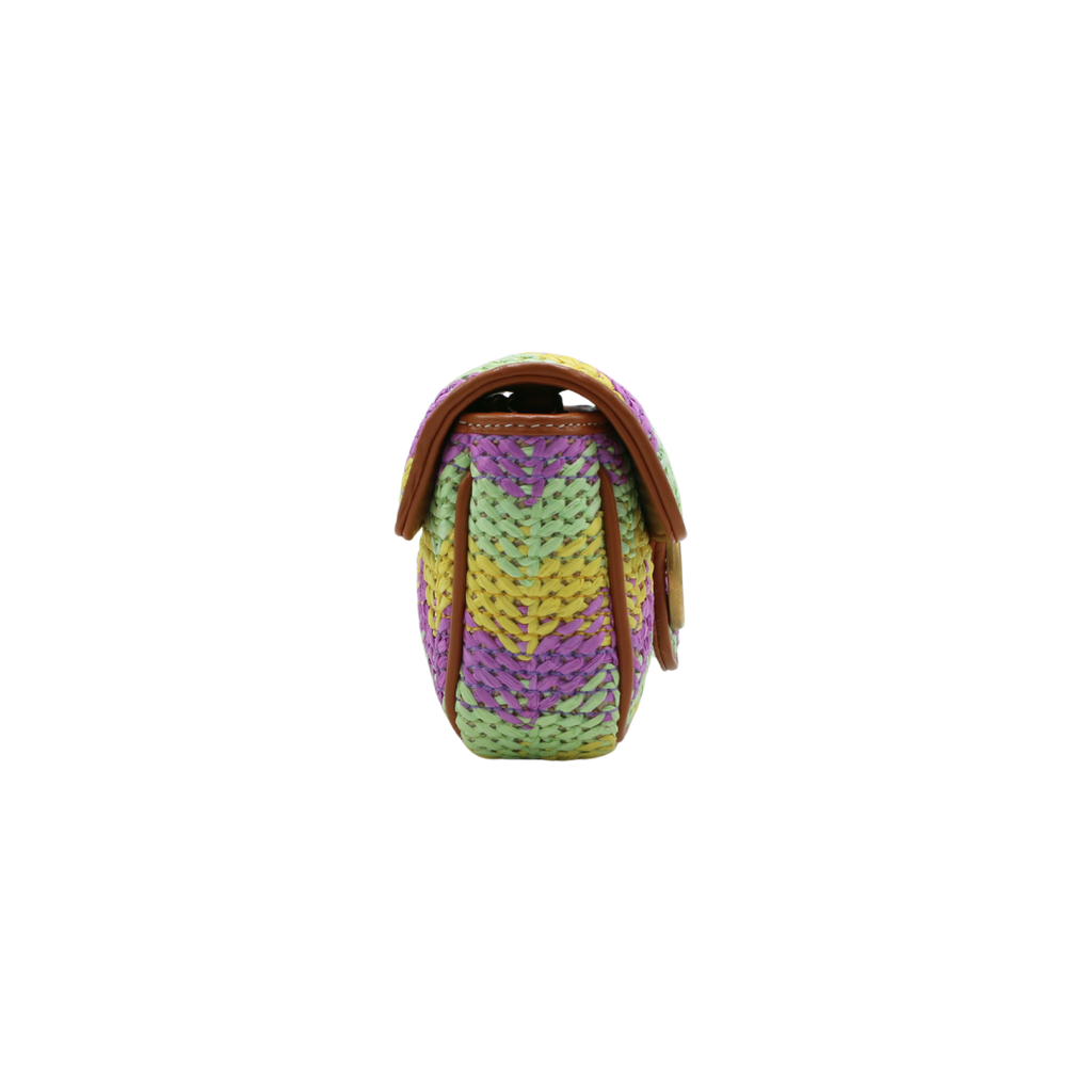 Gucci Woven Raffia Calfskin Super Mini GG Marmont Shoulder Bag Multicolor