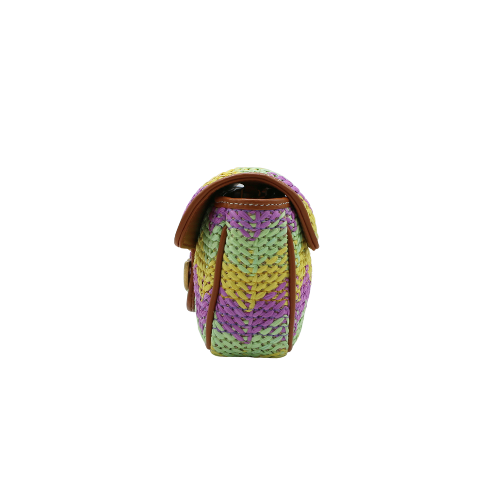 Gucci Woven Raffia Calfskin Super Mini GG Marmont Shoulder Bag Multicolor