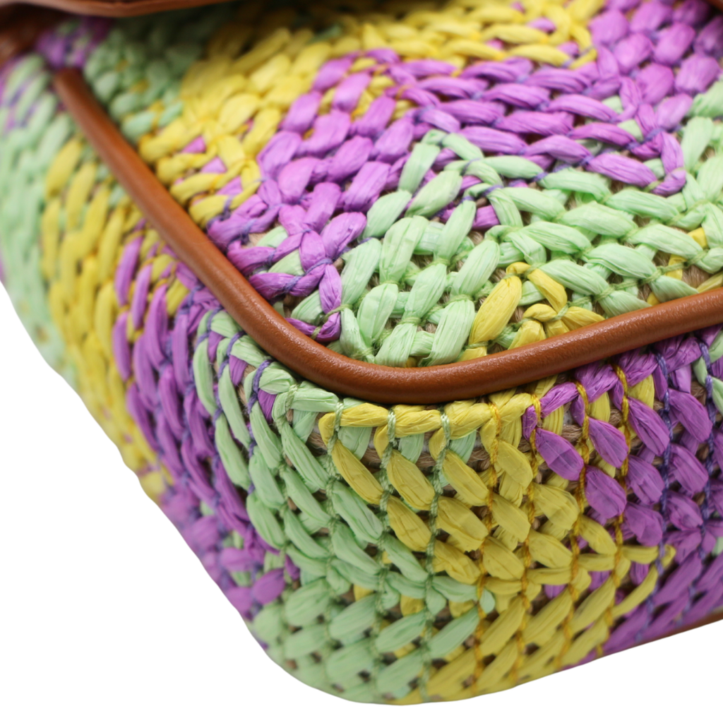 Gucci Woven Raffia Calfskin Super Mini GG Marmont Shoulder Bag Multicolor